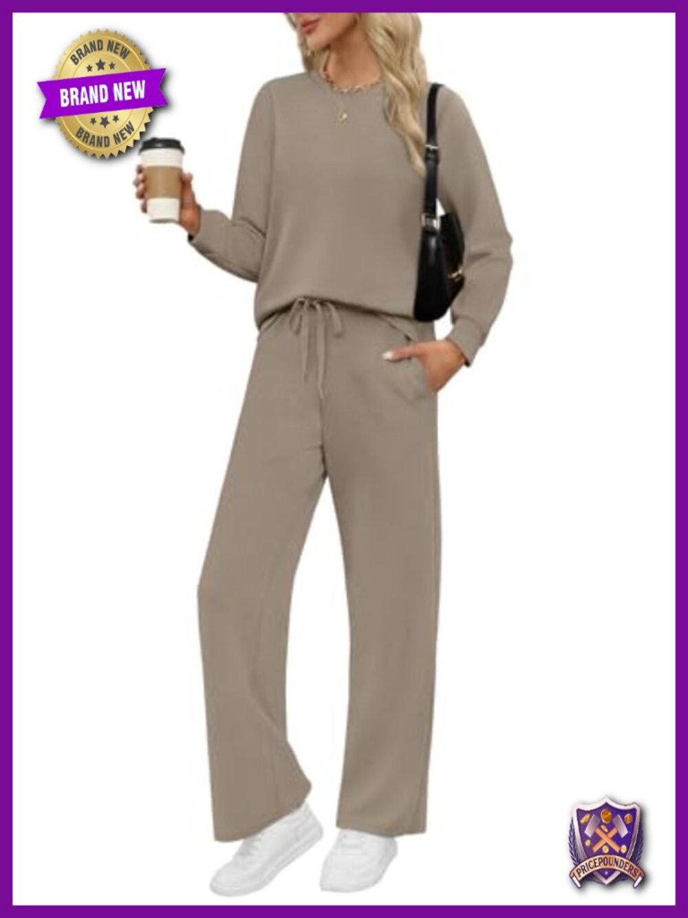 Womens 2 Piece Lounge Set Wide Leg Pants Long Sleeve Crew Neck Travel Sweatsuit